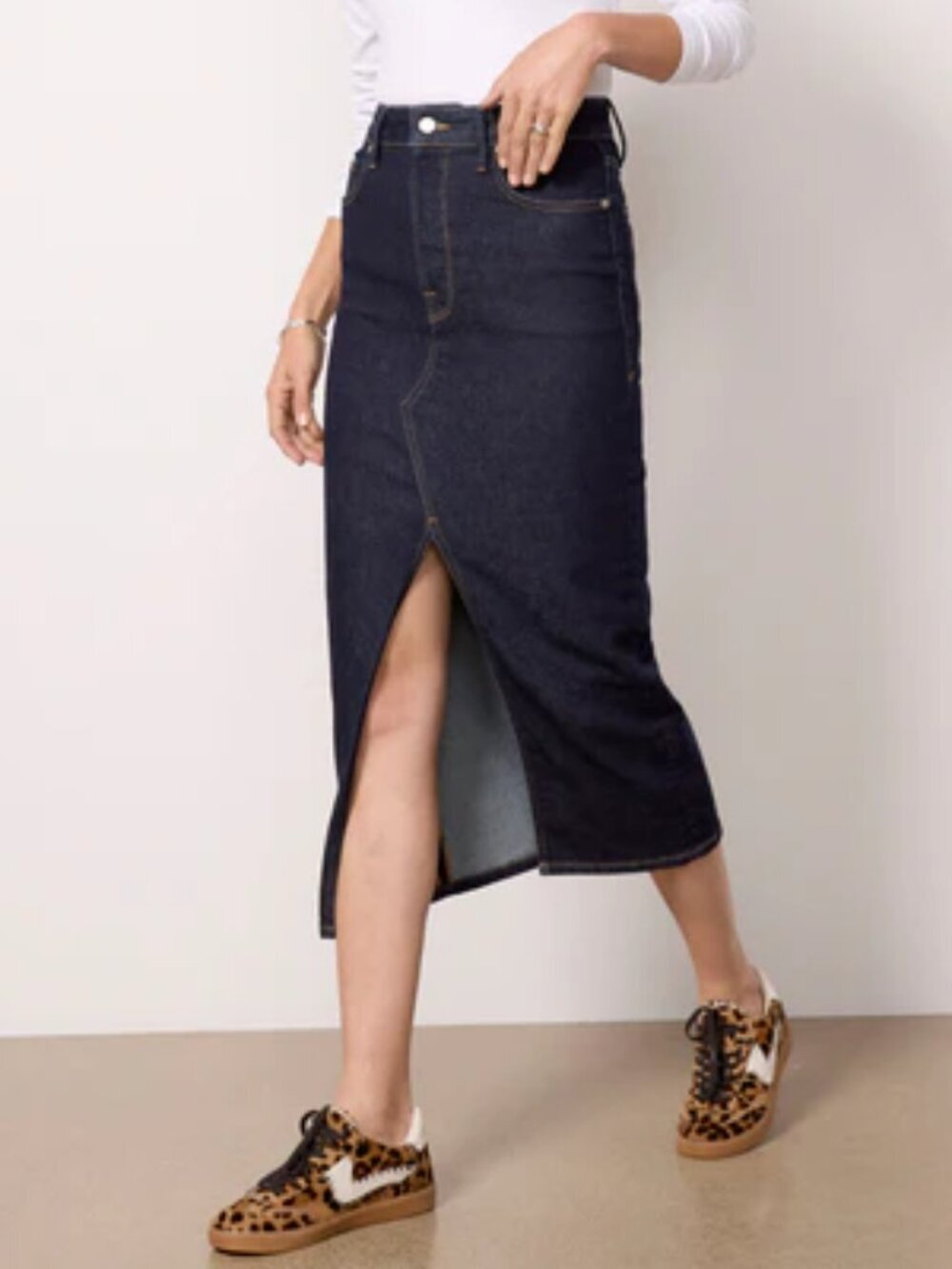 Good American slit front midi denim jean skirt blue dark wash modest new 25 0